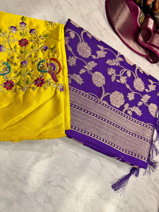 Raew Meango Saree With Maggam Work Blouse