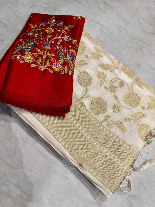 Raew Meango Saree With Maggam Work Blouse