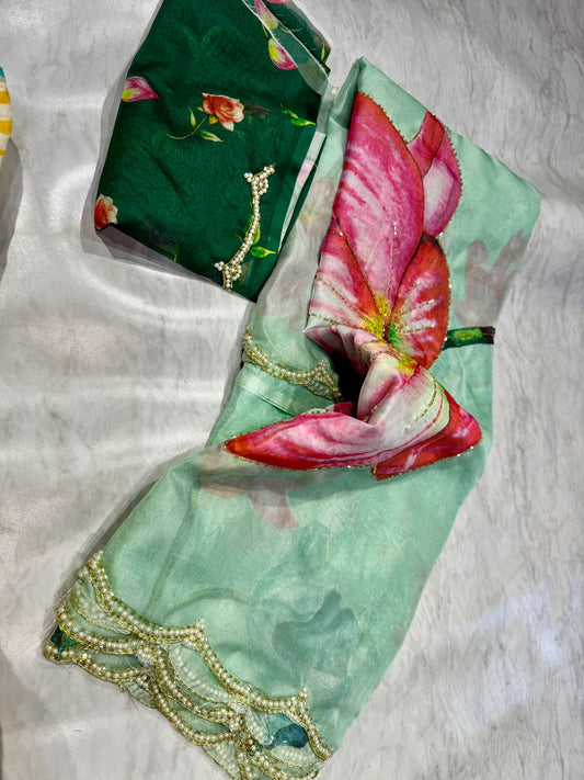 Satin Organza Work Saree