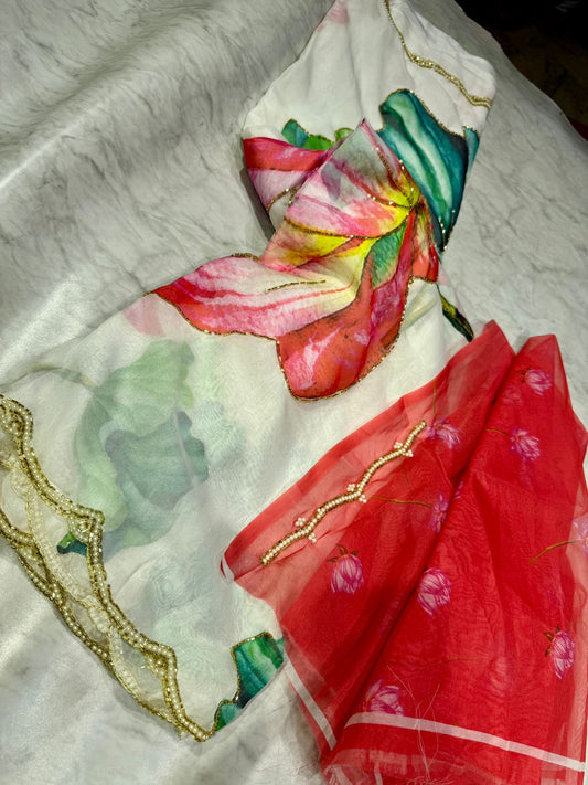 Satin Organza Work Saree