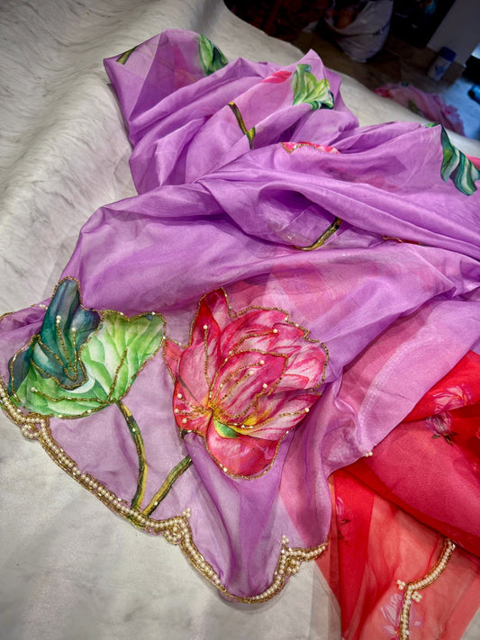 Satin Organza Work Saree