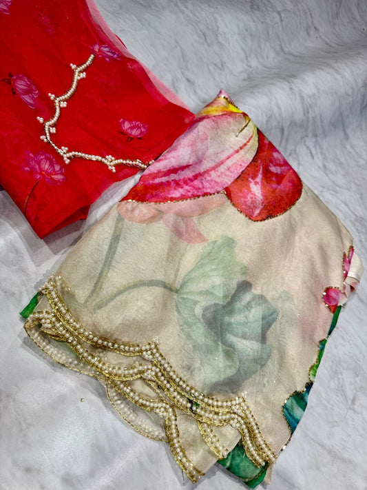 Satin Organza Work Saree