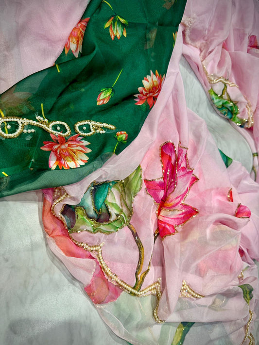 Satin Organza Work Saree