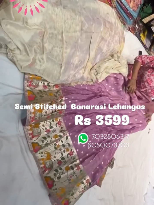 Semi Stitched Banarasi Lehenga