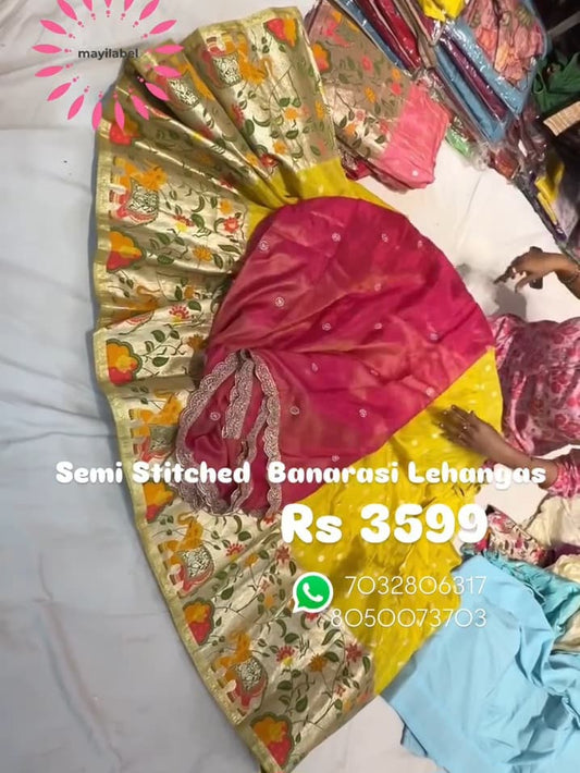 Semi Stitched Banarasi Lehenga