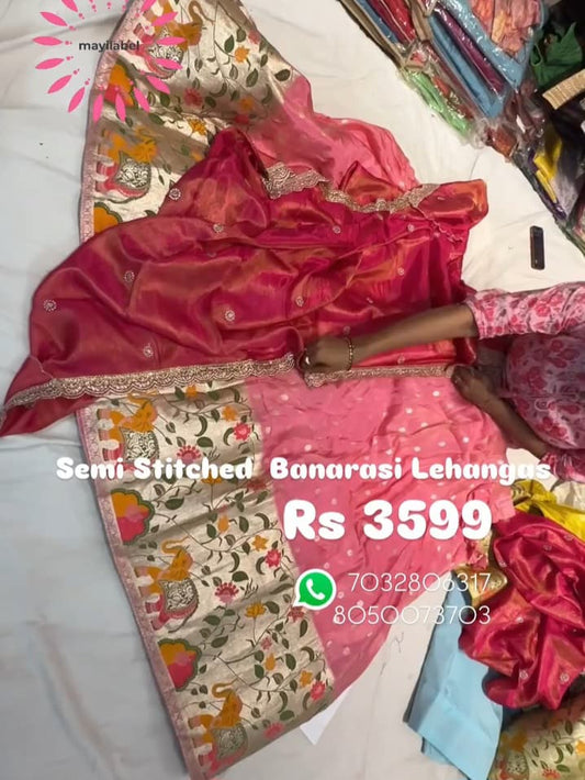 Semi Stitched Banarasi Lehenga