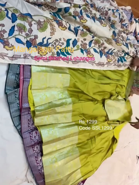 Semi Stitched Mangalagiri Pattu Lehenga