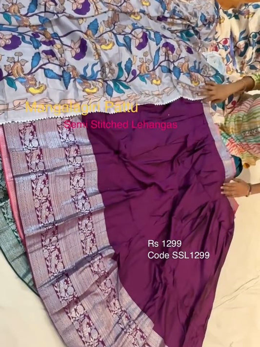 Semi Stitched Mangalagiri Pattu Lehenga
