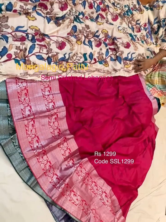 Semi Stitched Mangalagiri Pattu Lehenga
