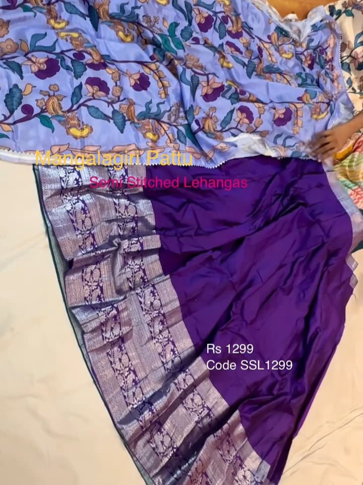 Semi Stitched Mangalagiri Pattu Lehenga
