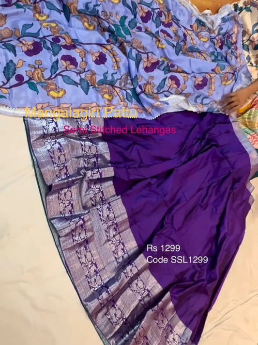Semi Stitched Mangalagiri Pattu Lehenga