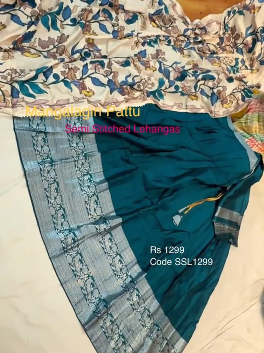 Semi Stitched Mangalagiri Pattu Lehenga
