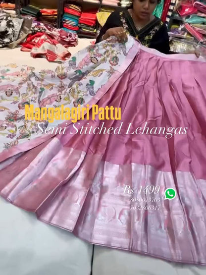 Semi Stitched Mangalagiri Pattu Lehenga
   Lehenga
   Budget Lehenga
   Nice Lehenga
   Gift for Mother Present for MotherGift for mom Present for Mom
   Gift for Gf  Present for Gf