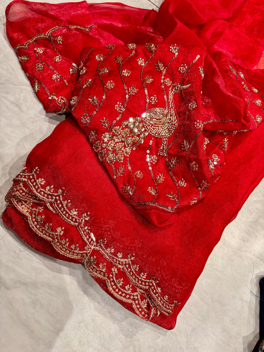 Space Silk Saree - Red