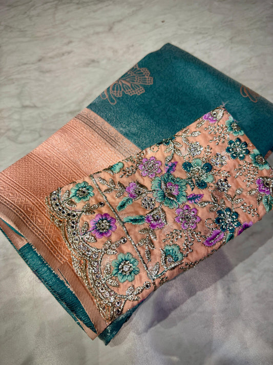 Tissue Kanchi Pattu Sarees With Maggam Work Blouse