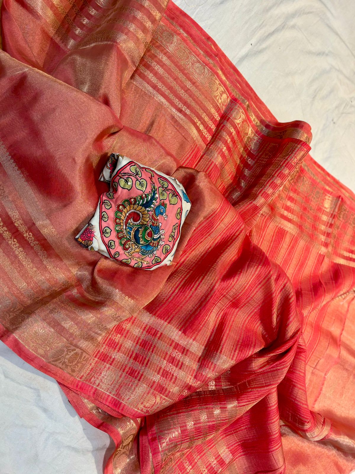 Tissue Moonga Silk Saree With Maggam Work Blouse