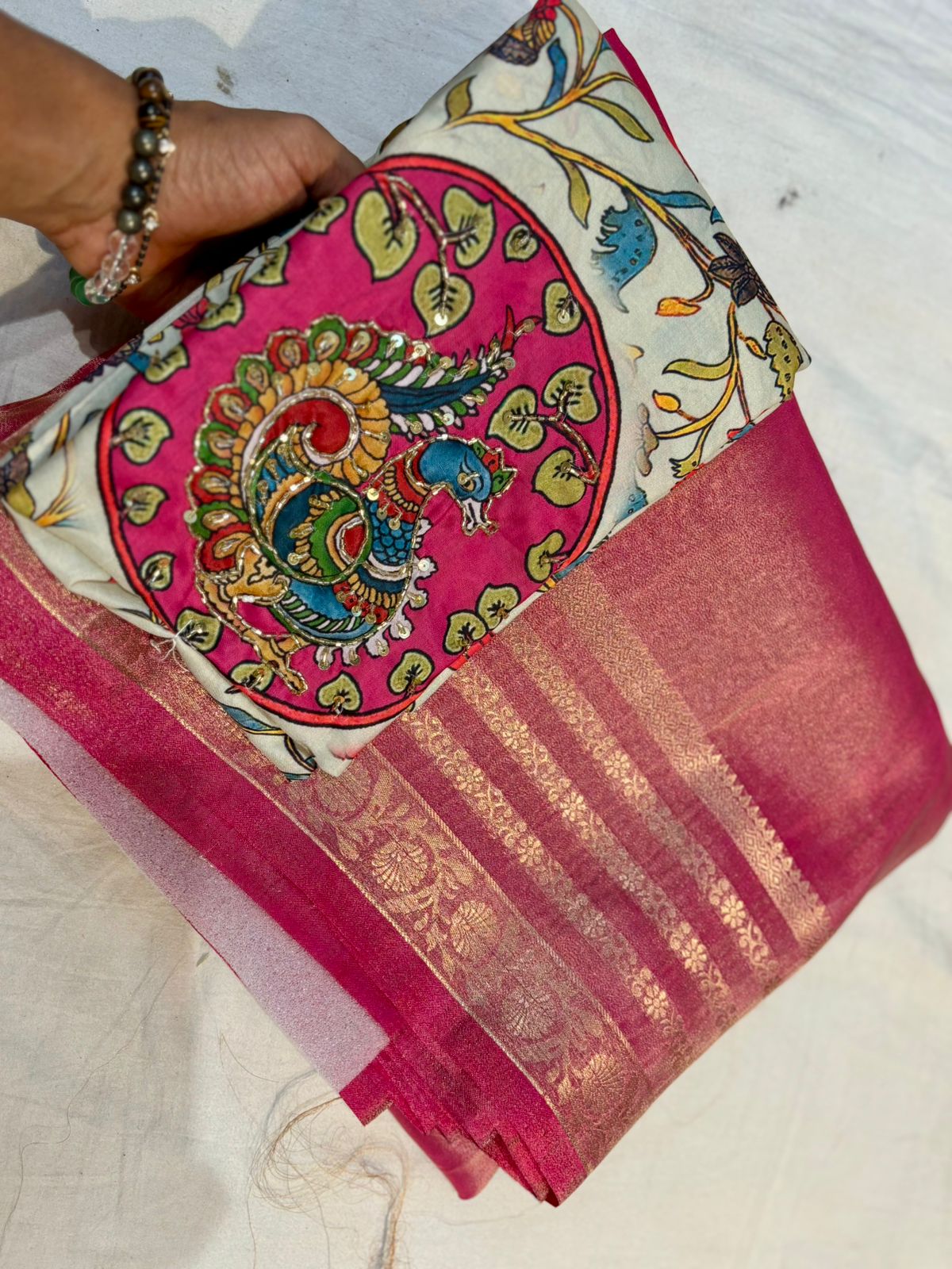 Tissue Moonga Silk Saree With Maggam Work Blouse