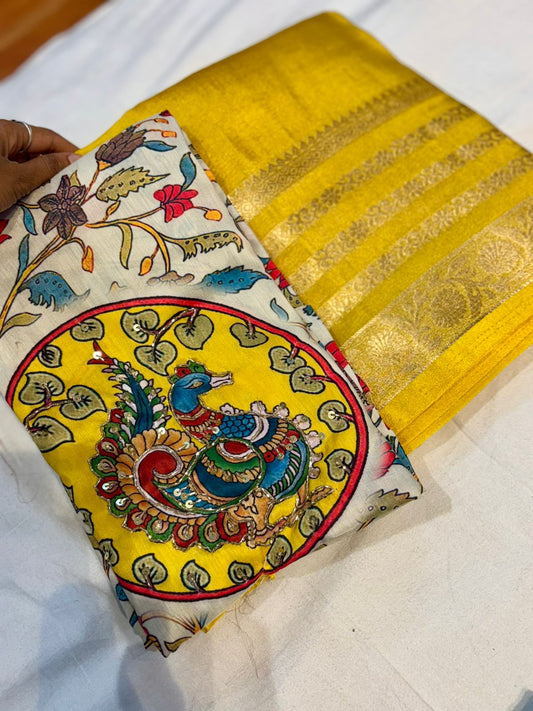 Tissue Moonga Silk Saree With Maggam Work Blouse