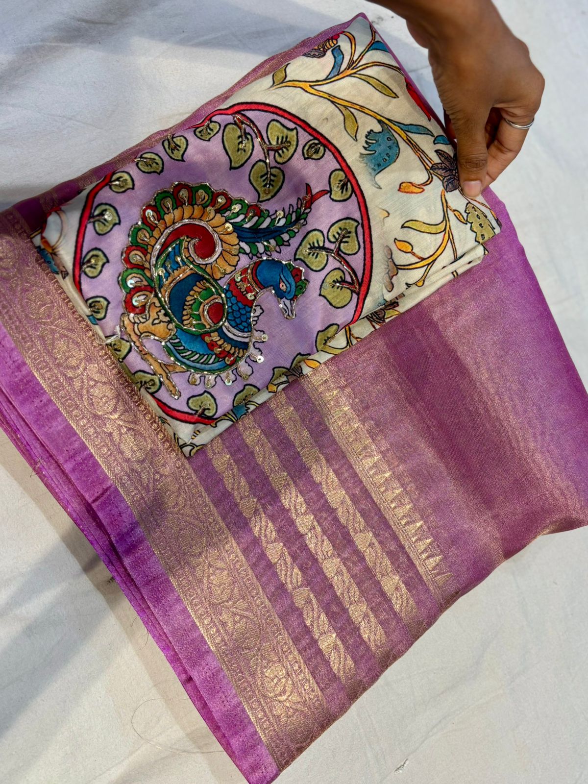 Tissue Moonga Silk Saree With Maggam Work Blouse