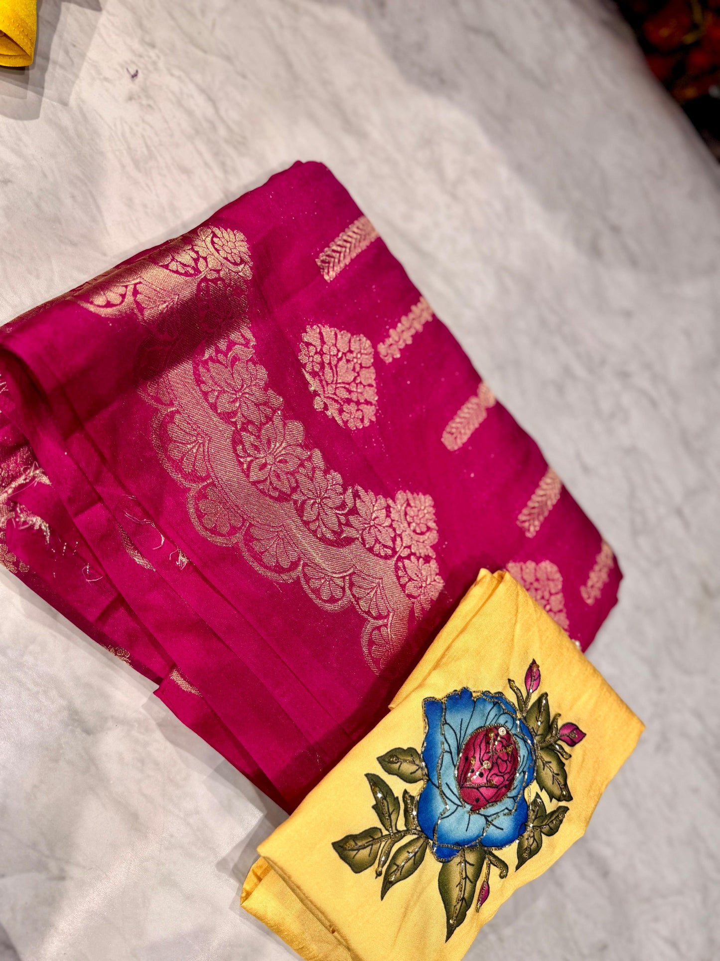 Tissue Moonga Silk Saree With Maggam Work Blouse