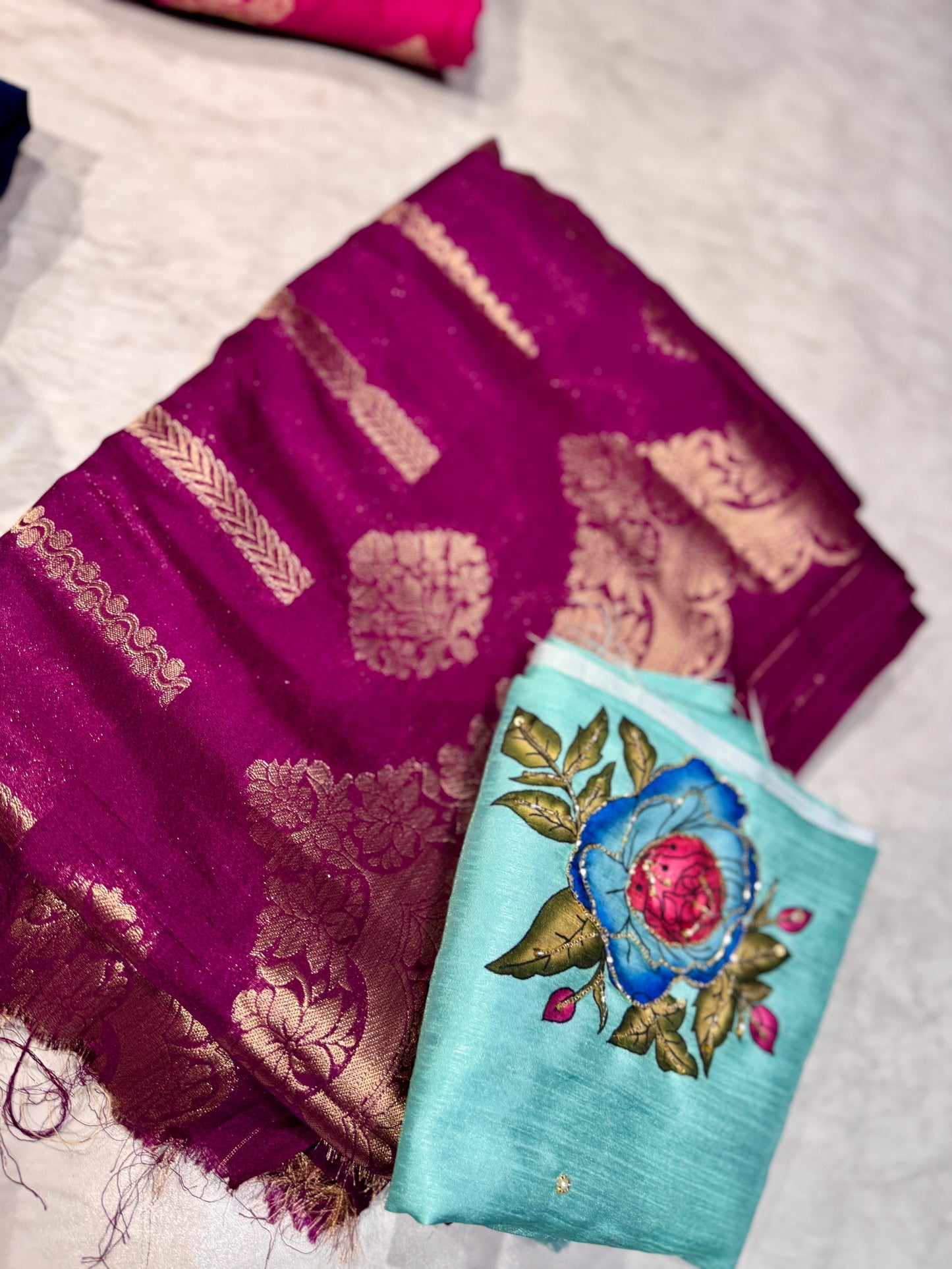 Tissue Moonga Silk Saree With Maggam Work Blouse