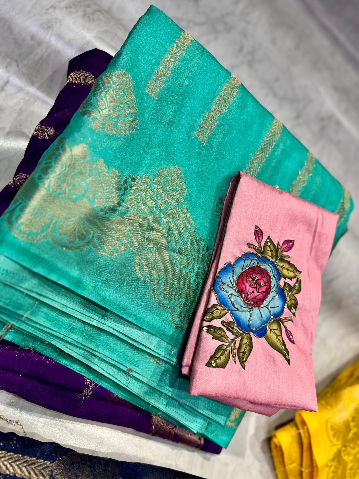 Tissue Moonga Silk Saree With Maggam Work Blouse