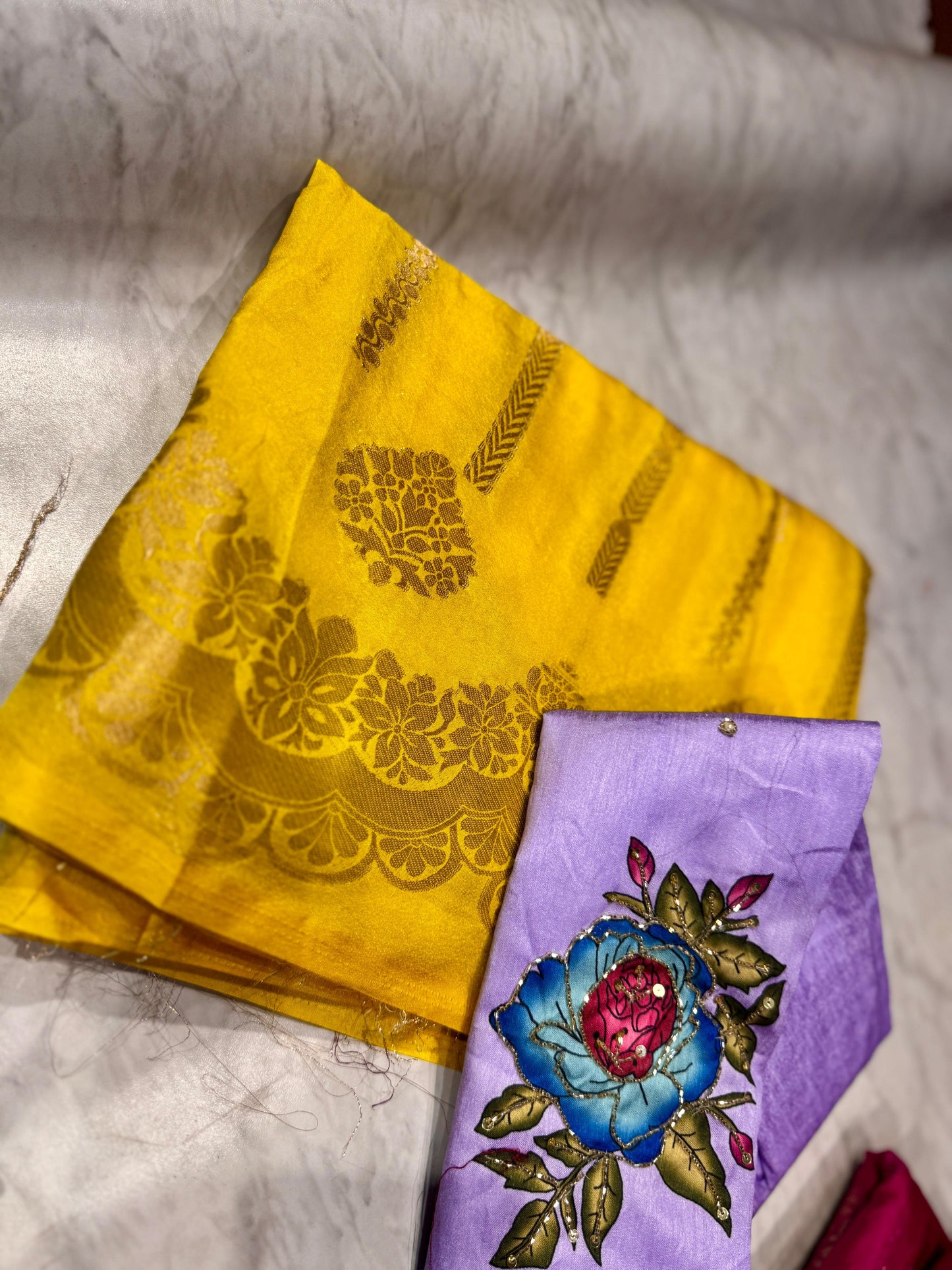 Tissue Moonga Silk Saree With Maggam Work Blouse