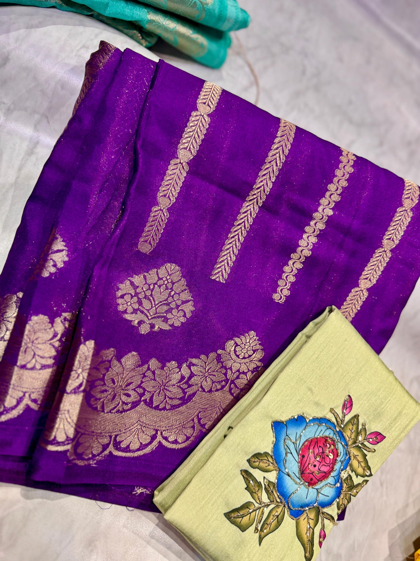 Tissue Moonga Silk Saree With Maggam Work Blouse