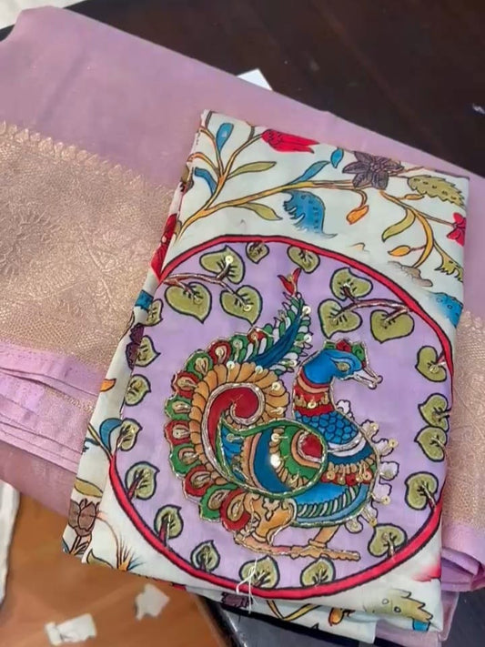 Tissue Moonga Silk Saree With Maggam Work Blouse