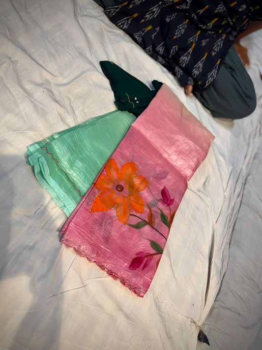 Tussar Crush Saree With Brush Paint - Prebook