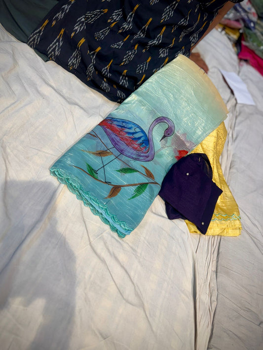 Tussar Crush Saree With Brush Paint - Prebook
