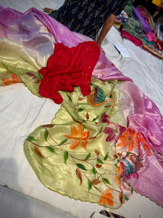Tussar Crush Saree With Brush Paint - Prebook