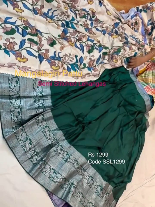 Semi Stitched Mangalagiri Pattu Lehenga