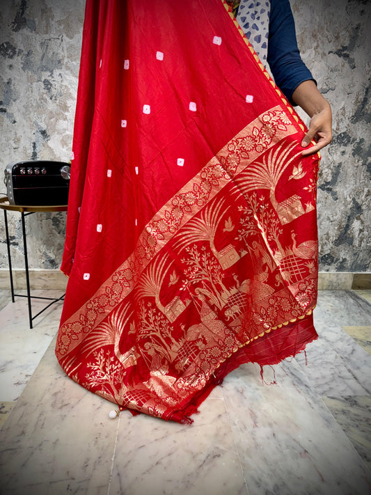 Moonga Bandini Silk Saree