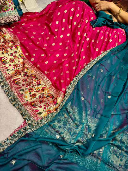 Mushru Silk Semi Stitched Lehenga