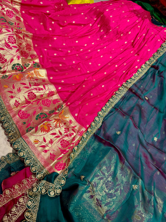 Mushru Silk Semi Stitched Lehenga