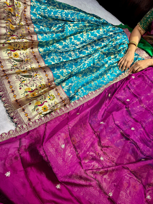 Mushru Silk Semi Stitched Lehenga