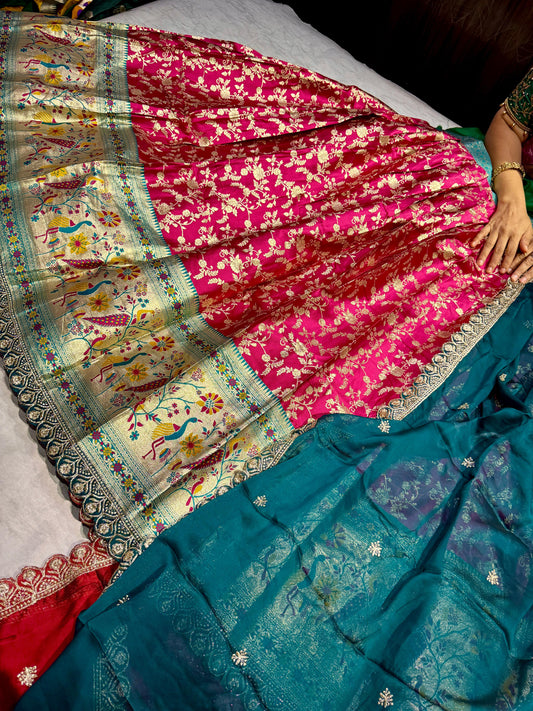 Mushru Silk Semi Stitched Lehenga