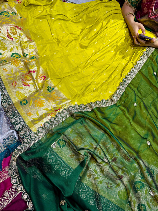 Mushru Silk Semi Stitched Lehenga