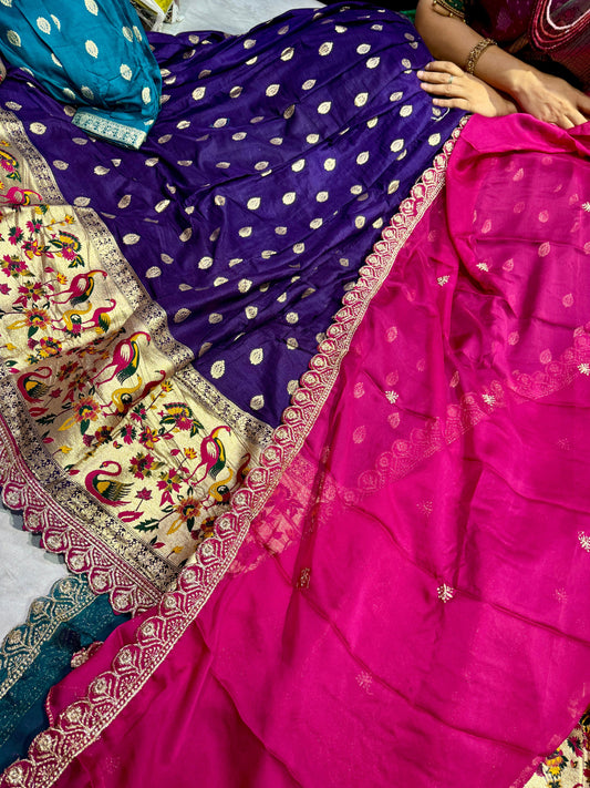 Mushru Silk Semi Stitched Lehenga