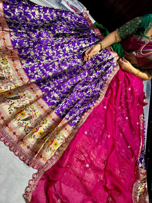 Mushru Silk Semi Stitched Lehenga